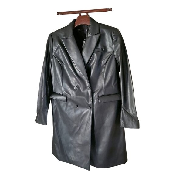 New York and Company Vegan Leather Double Brstd Blazer Dress -L - Picture 4 of 9